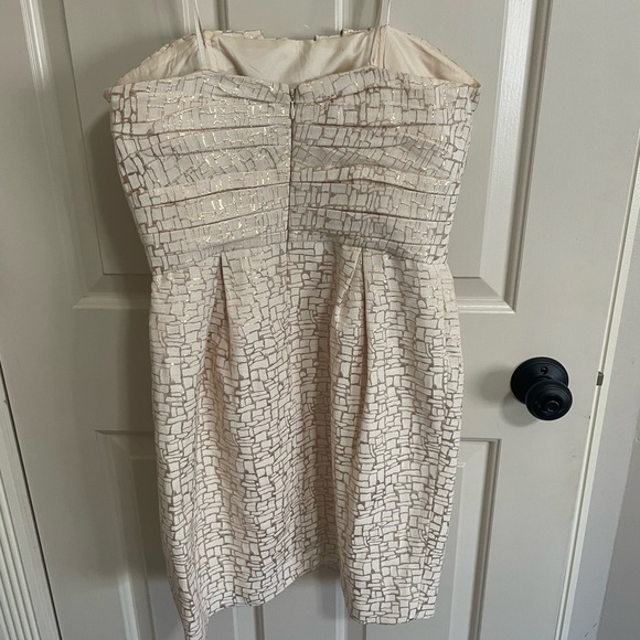 Max and Cleo Joyce Mini Dress Gold Metallic Cream/Champagne Strapless Dress SZ 6 - Picture 9 of 10